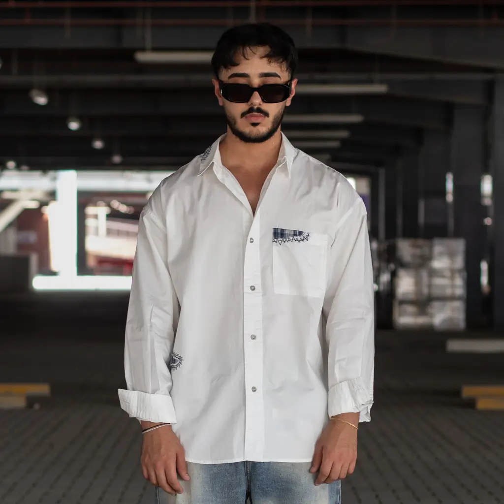 Relaxed-Crisp-White-Shirt-with-Unique-Embroidered-Patchy-Details-front Relaxed Crisp White Shirt with Unique Embroidered Patchy Details