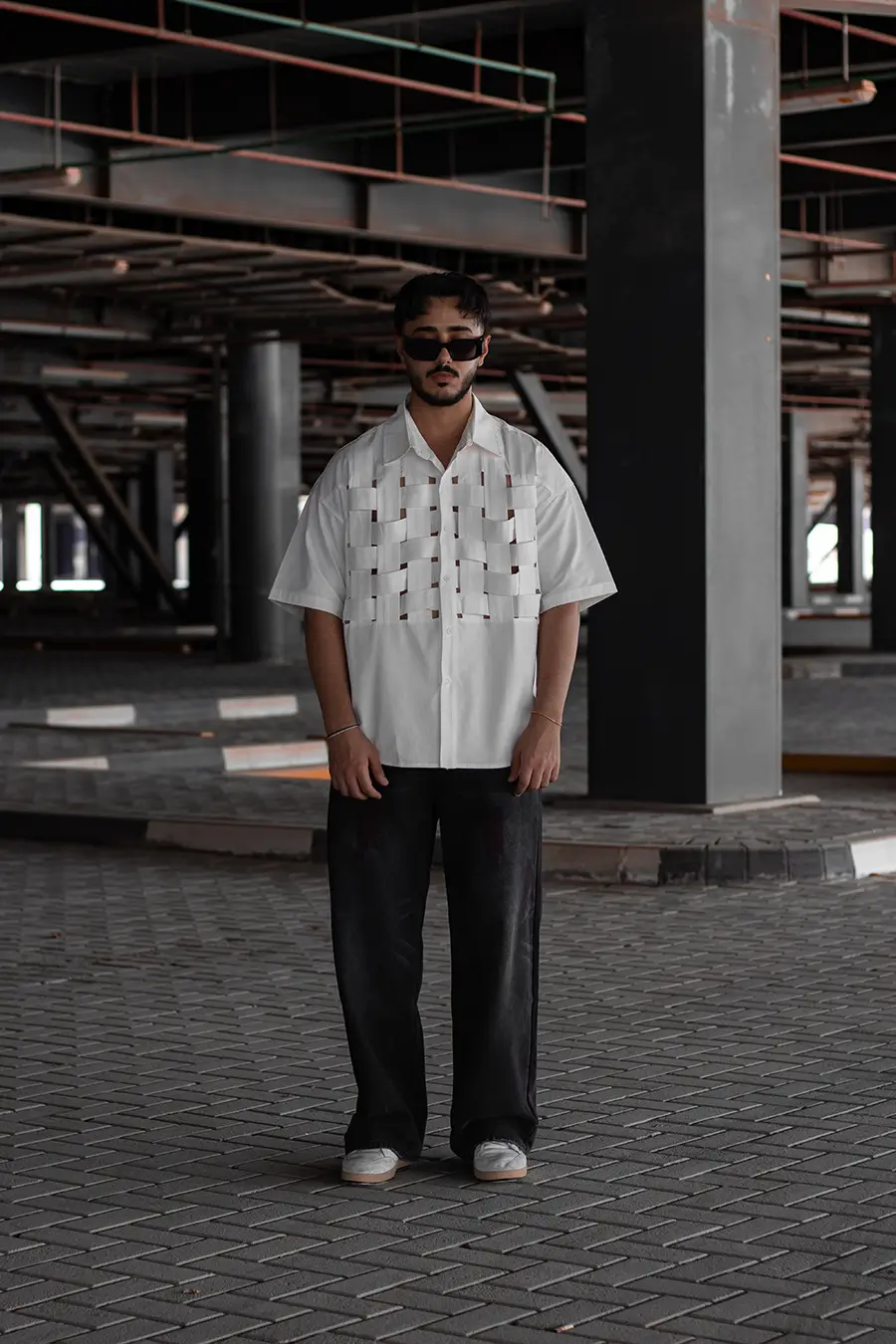 Woven-Panel-White-Shirt-For-Men-Front Woven-Panel Shirt for Men