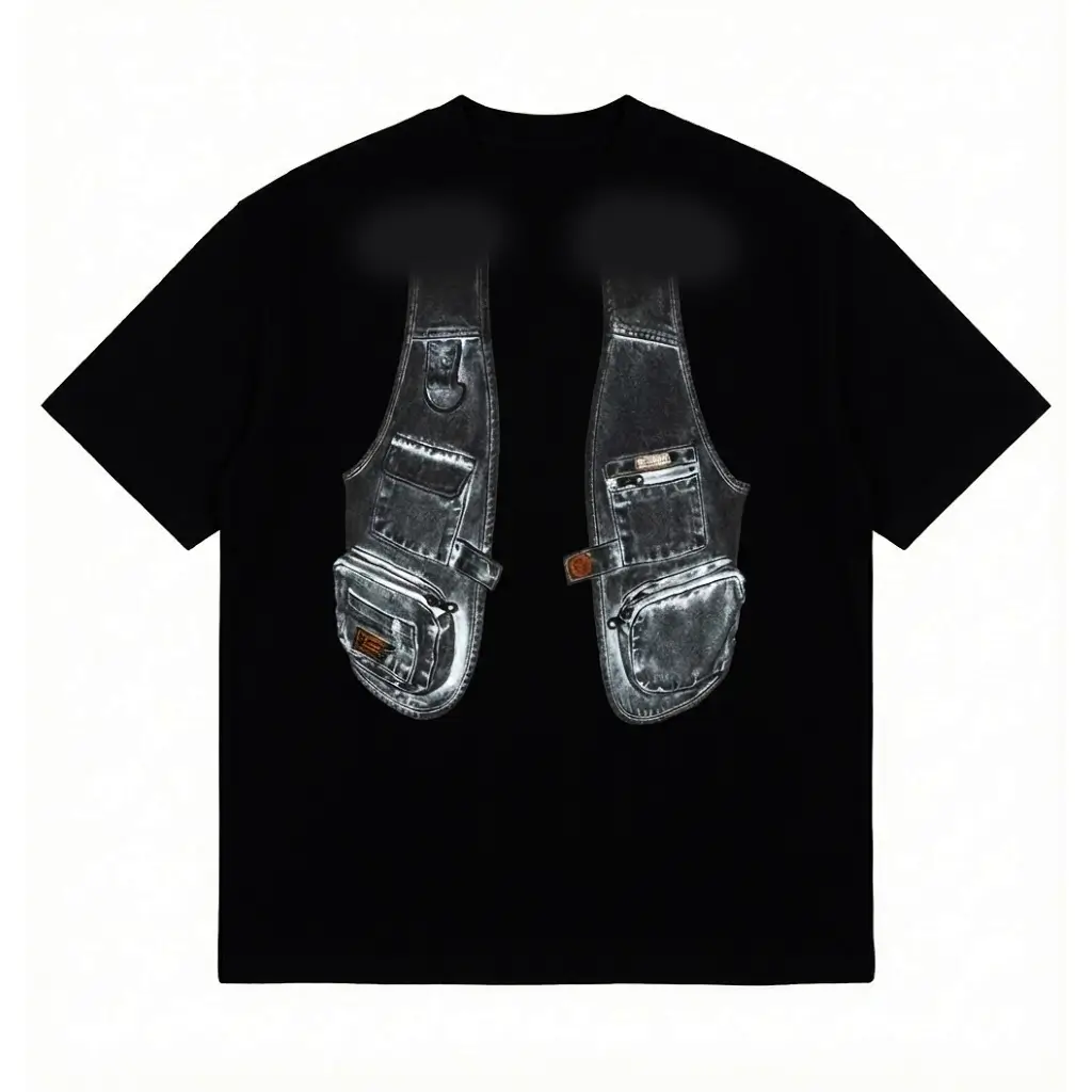 Vest-Print-Graphic-T-Shirt---Black Vest Print Graphic T-Shirt in Black