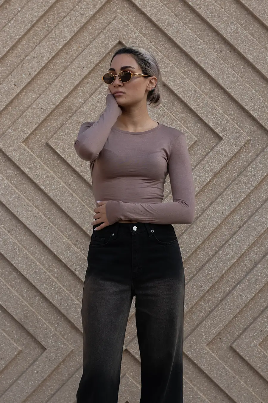 long sleeve brown shirt