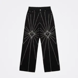 Custom Embroidered denim in jet black
