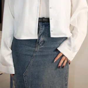 Distressed Midi Skirt in Vintage Blue