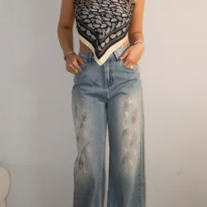 Wide Leg Painted Distressed Denim
